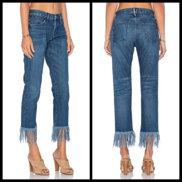 💕3x1💕 Straight Crop Fringe Jean Button Fly High Waisted Cropped ~ Lima 27 NWT